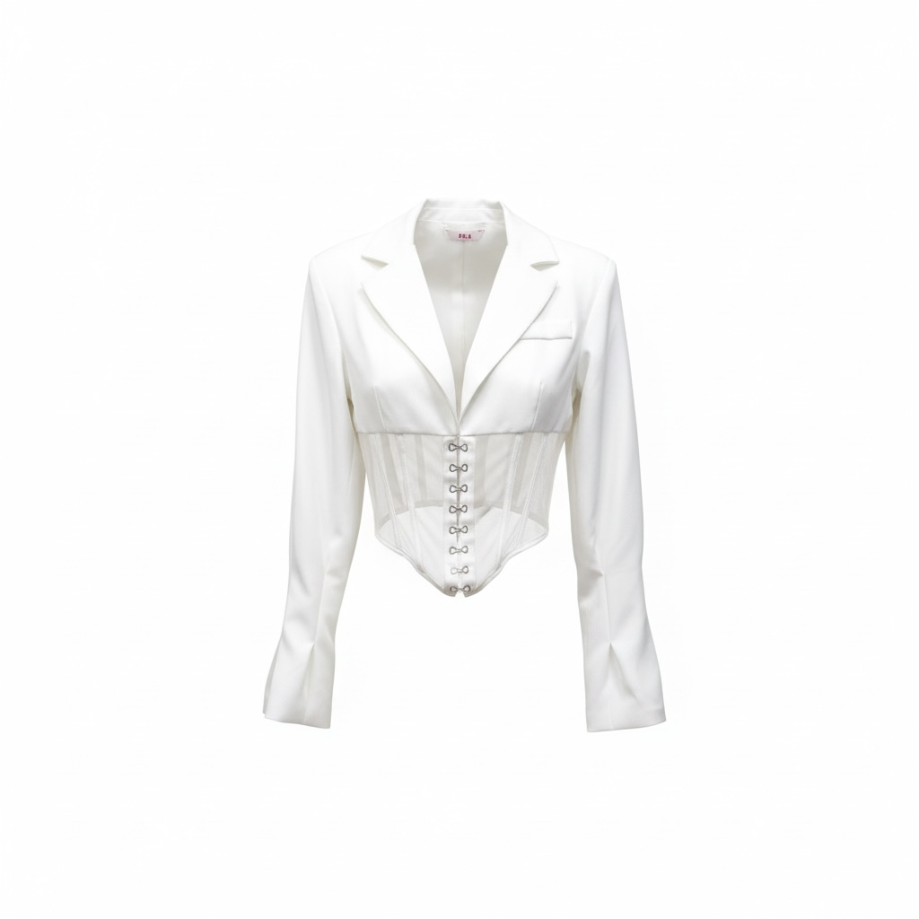 Blazer Crop con Inserto Corsetto e Gancetti