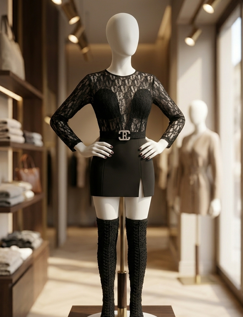Tuta Corta in Pizzo "Elegance Noir" con Cintura Gioiello