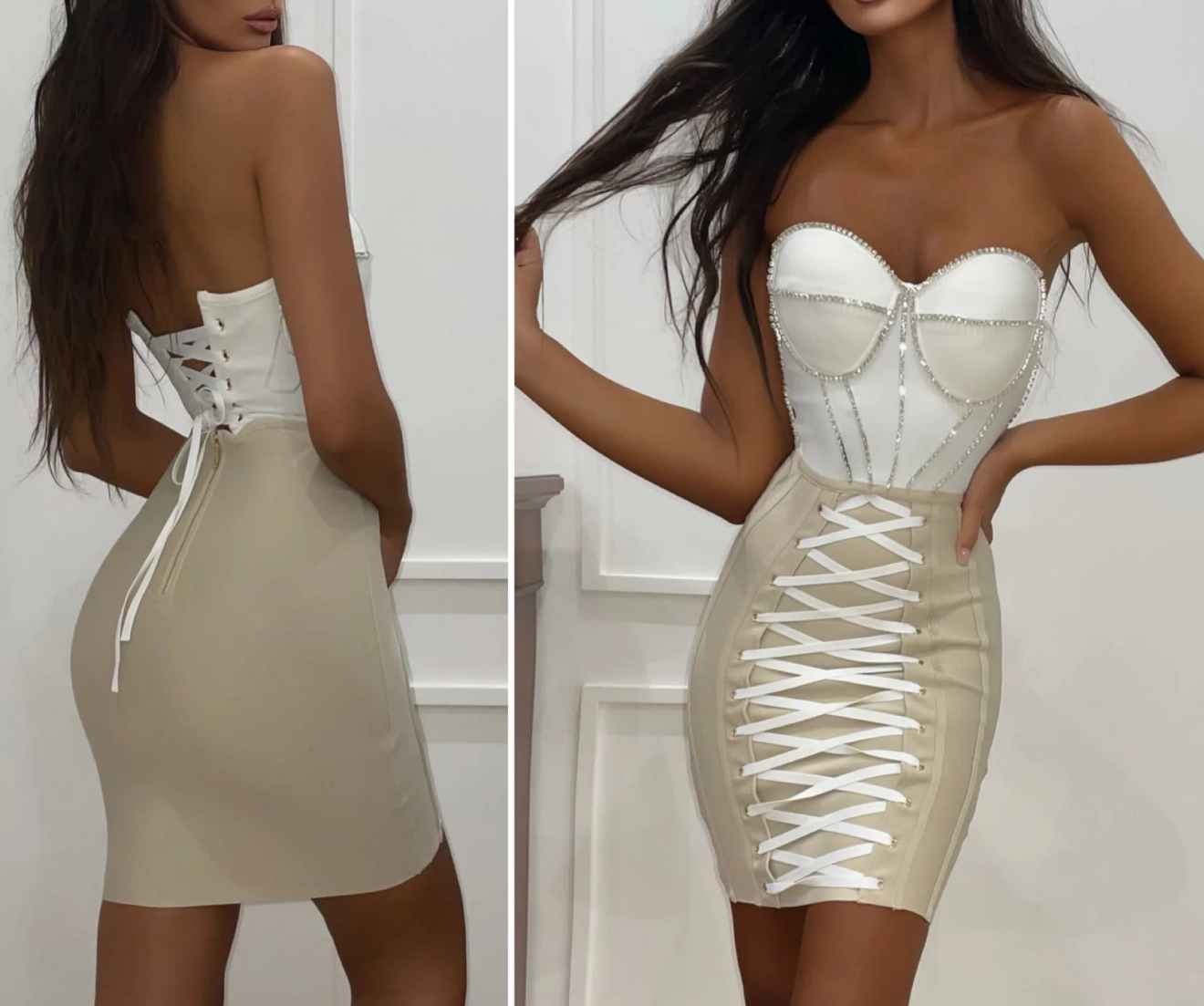 Abito Bandage Bicolor con Corsetto e Stringhe
