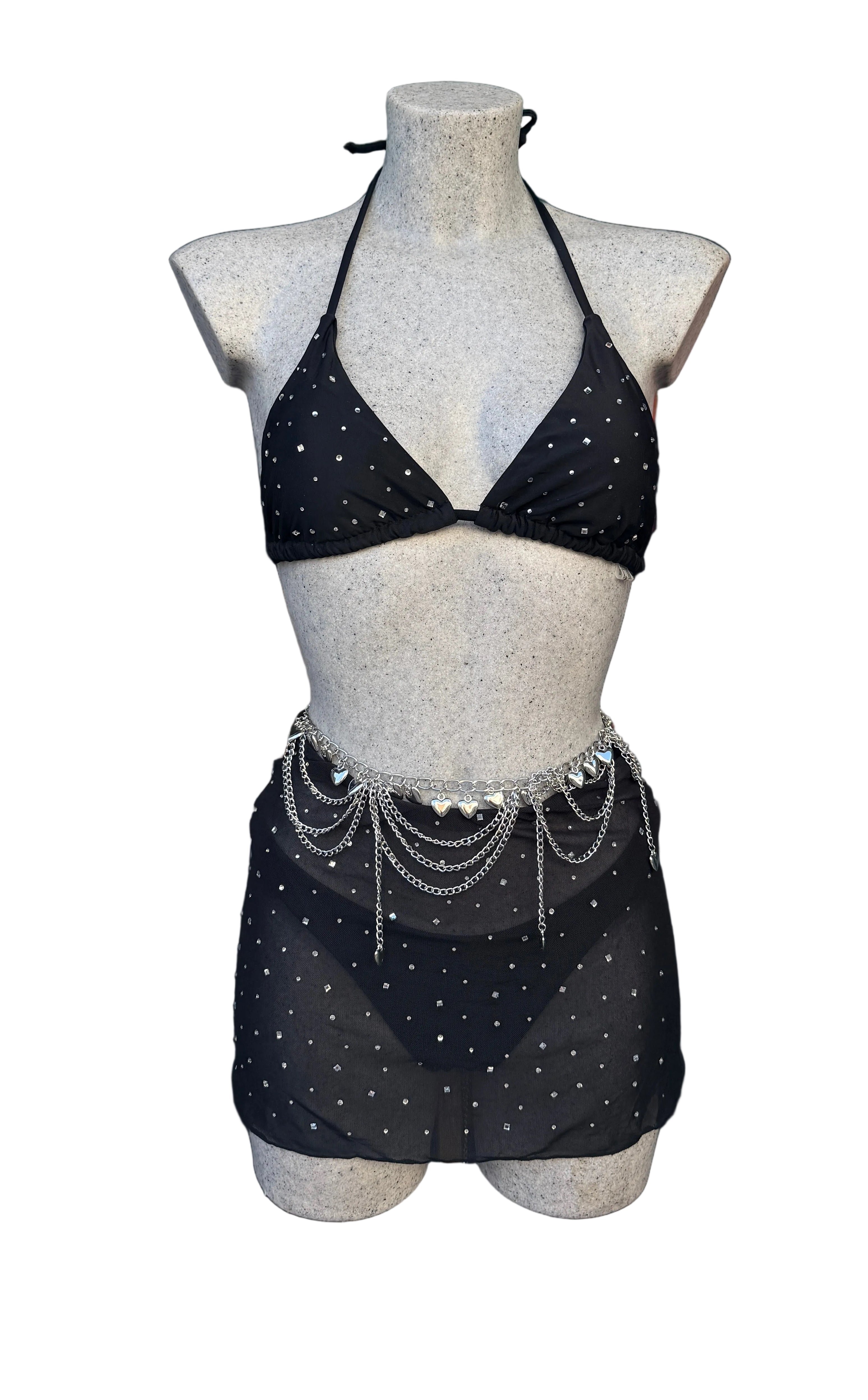 Set Bikini Tre Pezzi con Dettagli Strass