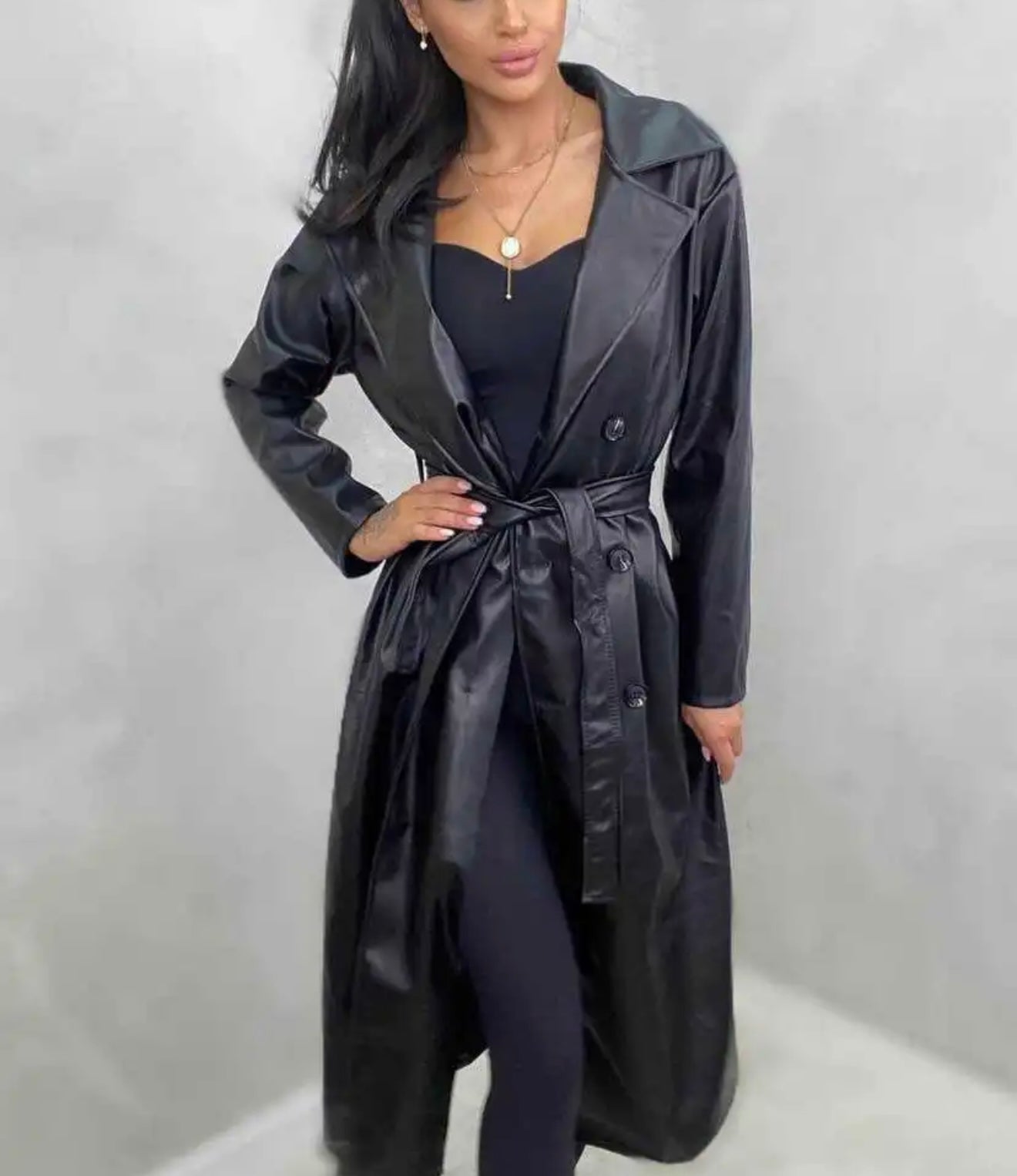 Trench Lungo in Ecopelle – Eleganza