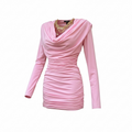 Abito Mini Drappeggiato con Scollo a Cappuccio