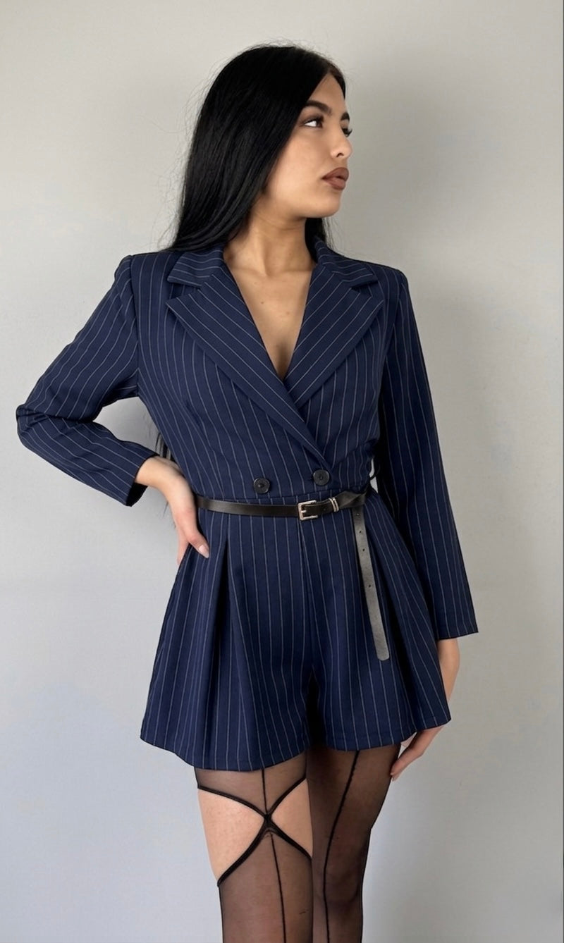 Tutina Blazer a Gessetto – Blu Scuro/Rosa confetto