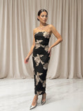 Abito Midi "Night Blossom" con Ricami in Rilievo