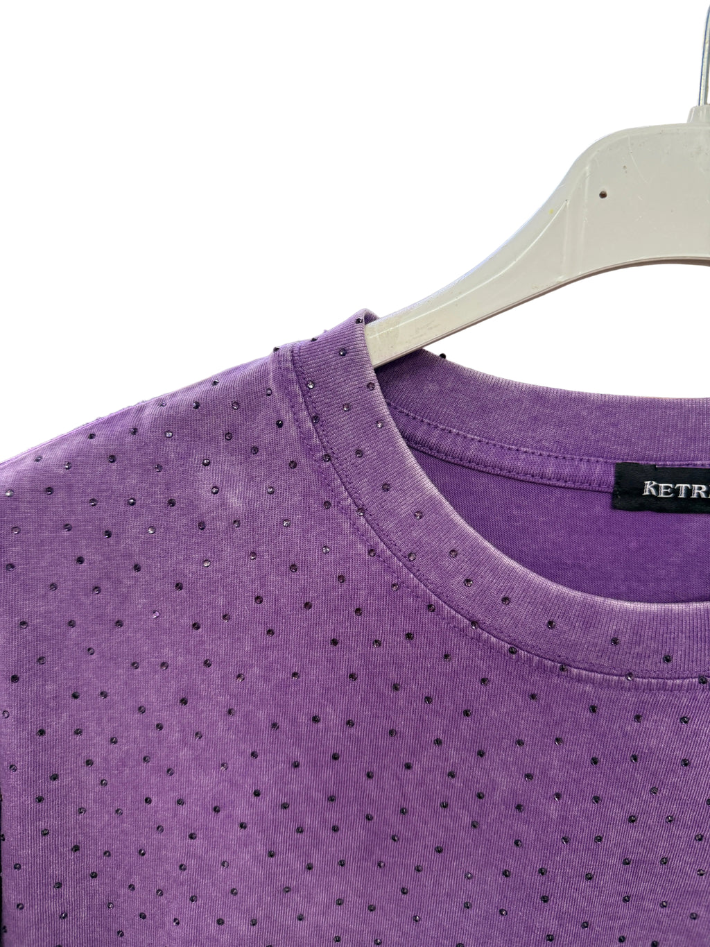 T-shirt Lavaggio Vintage con Micro-borchie - Viola