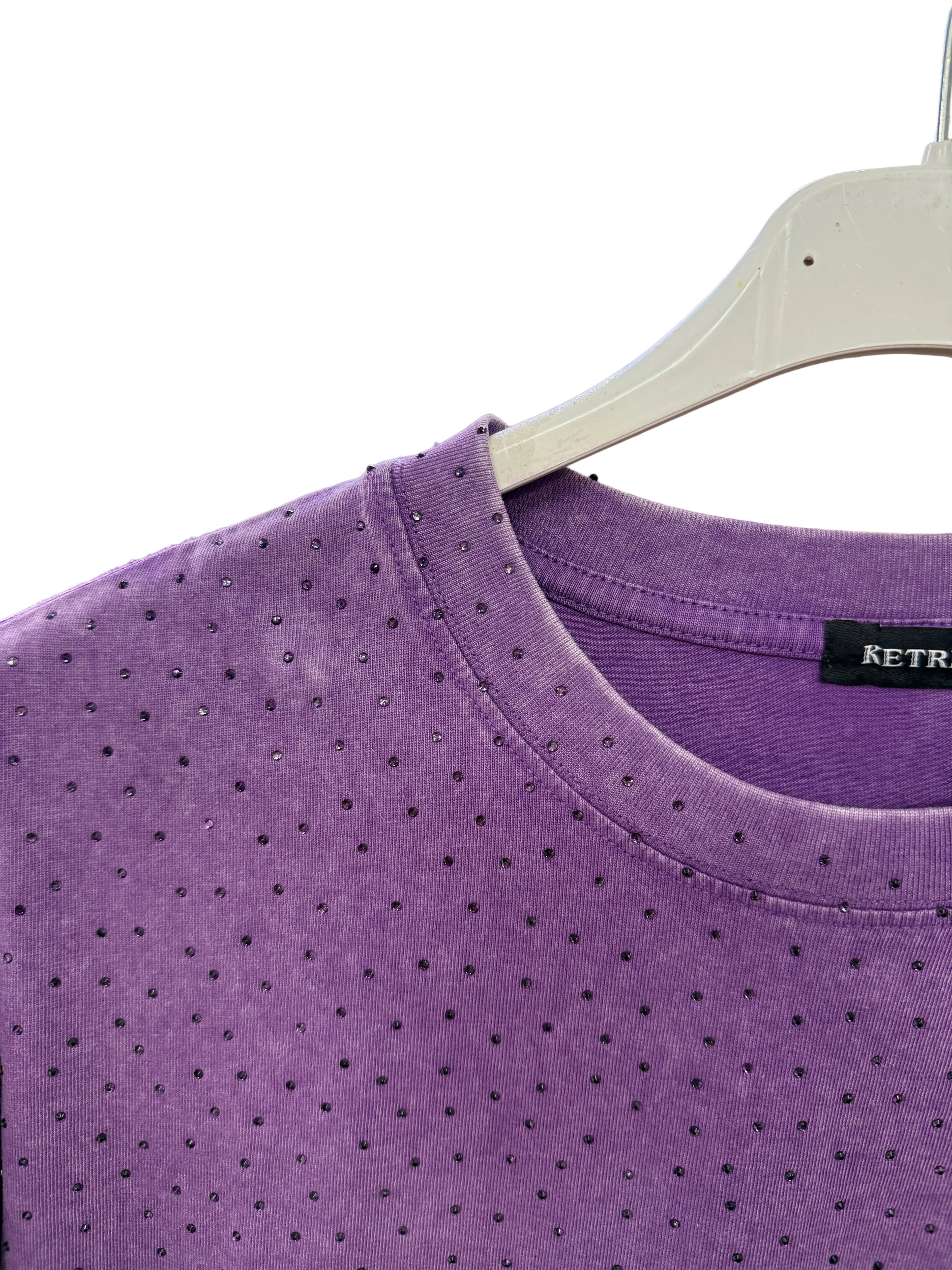 T-shirt Lavaggio Vintage con Micro-borchie - Viola