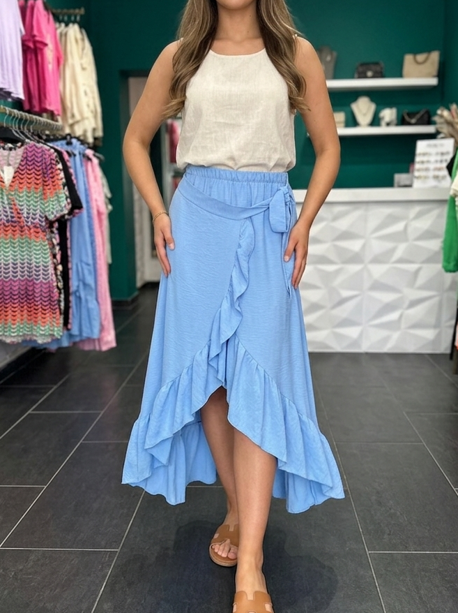 Gonna Maxi a Portafoglio Regolabile con Volant – Blu Navy