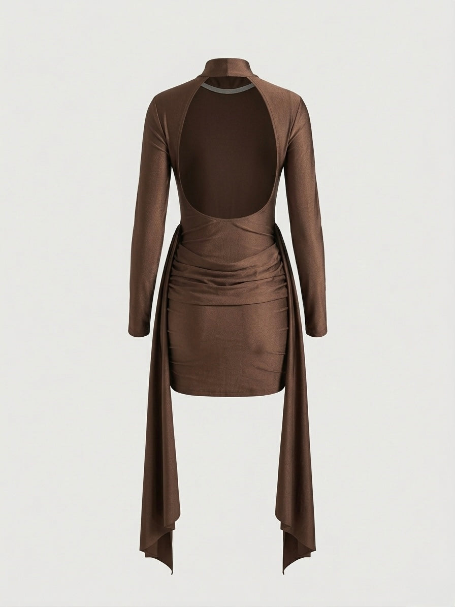 Abito Mini "Glow Drape" – Bronzo Satinato con Schiena Scoperta