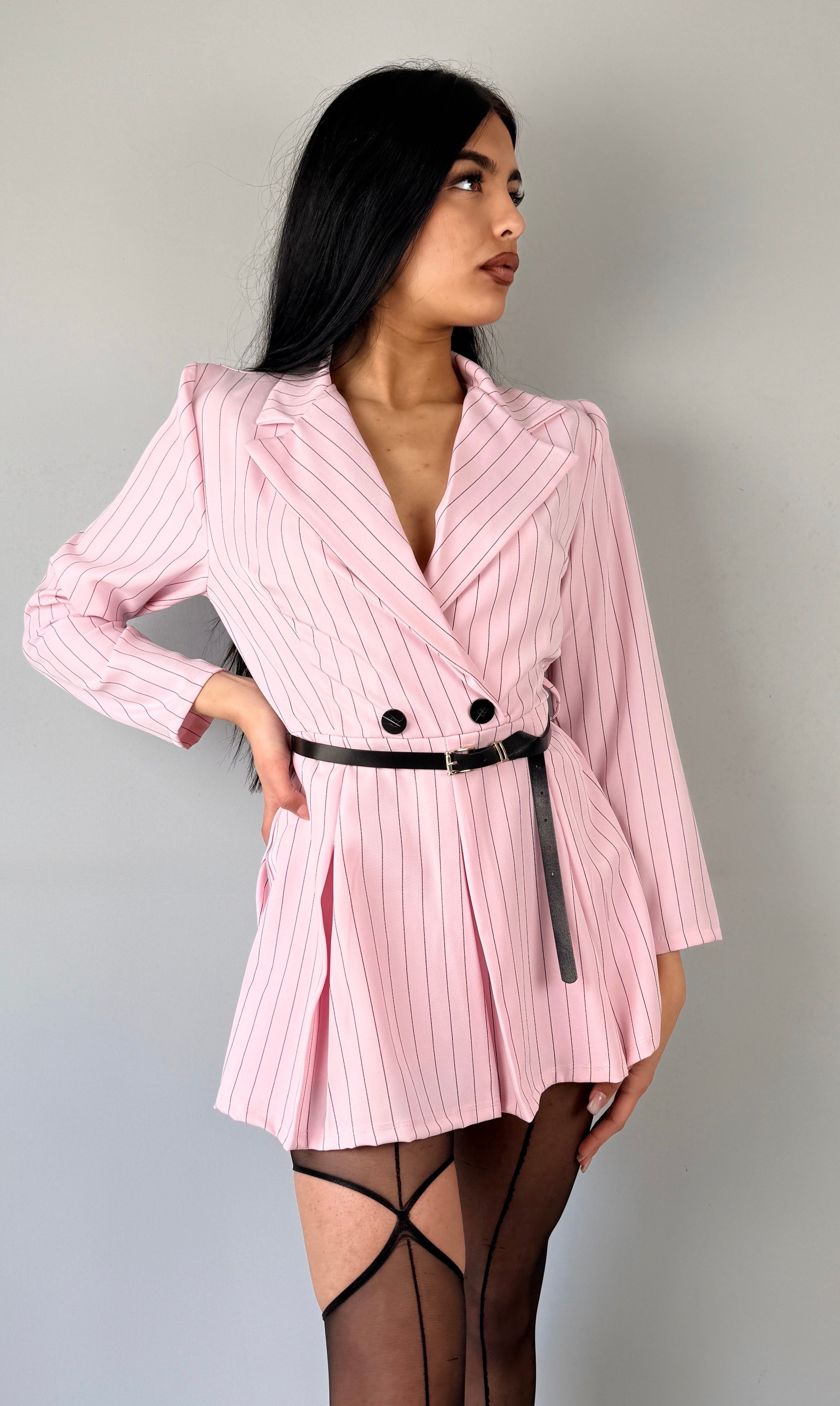 Tutina Blazer a Gessetto – Blu Scuro/Rosa confetto