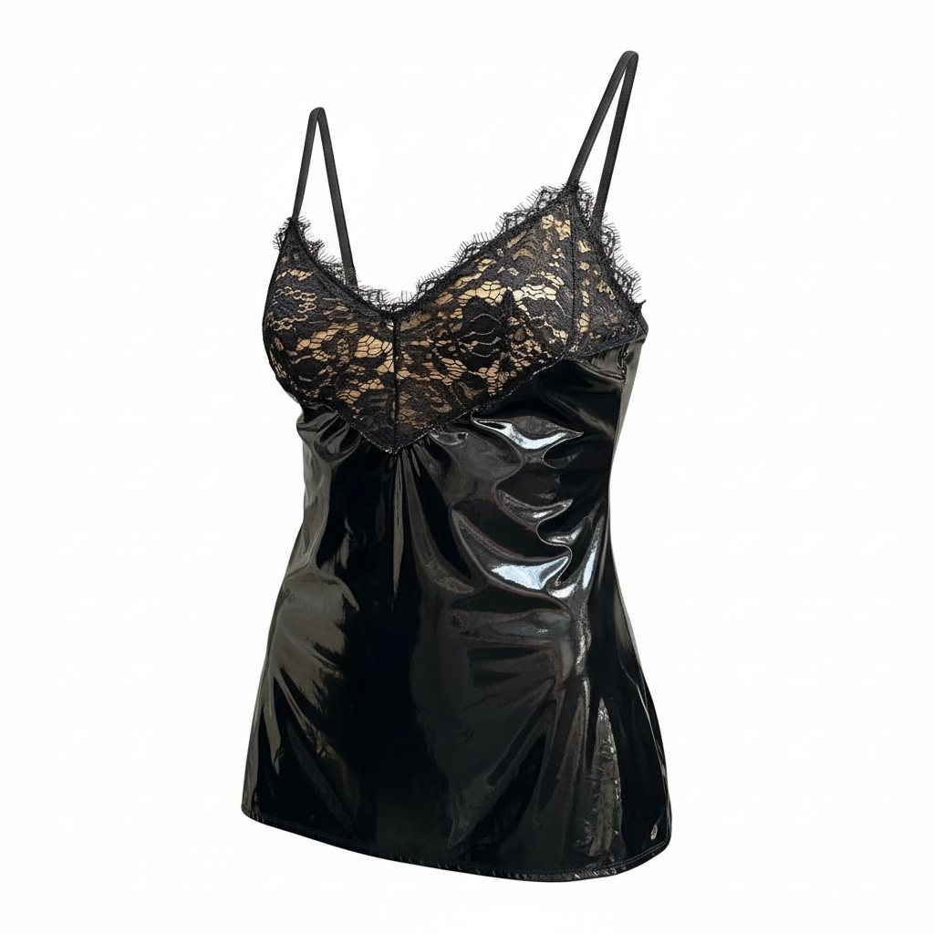 Mini Dress "Vinyl Glam" – Effetto Vinile e Pizzo