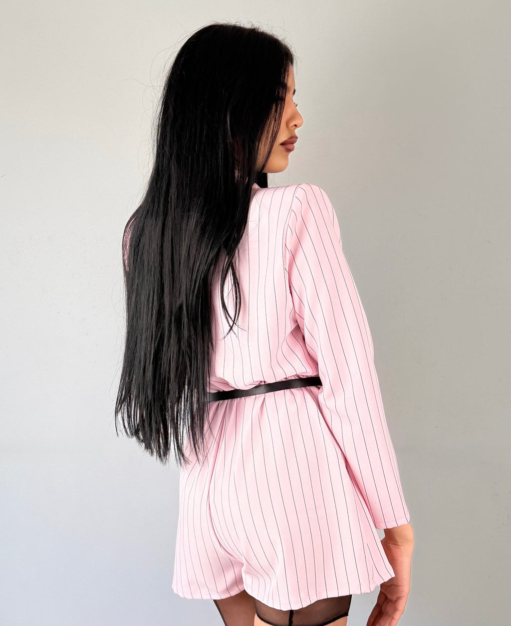 Tutina Blazer a Gessetto – Blu Scuro/Rosa confetto