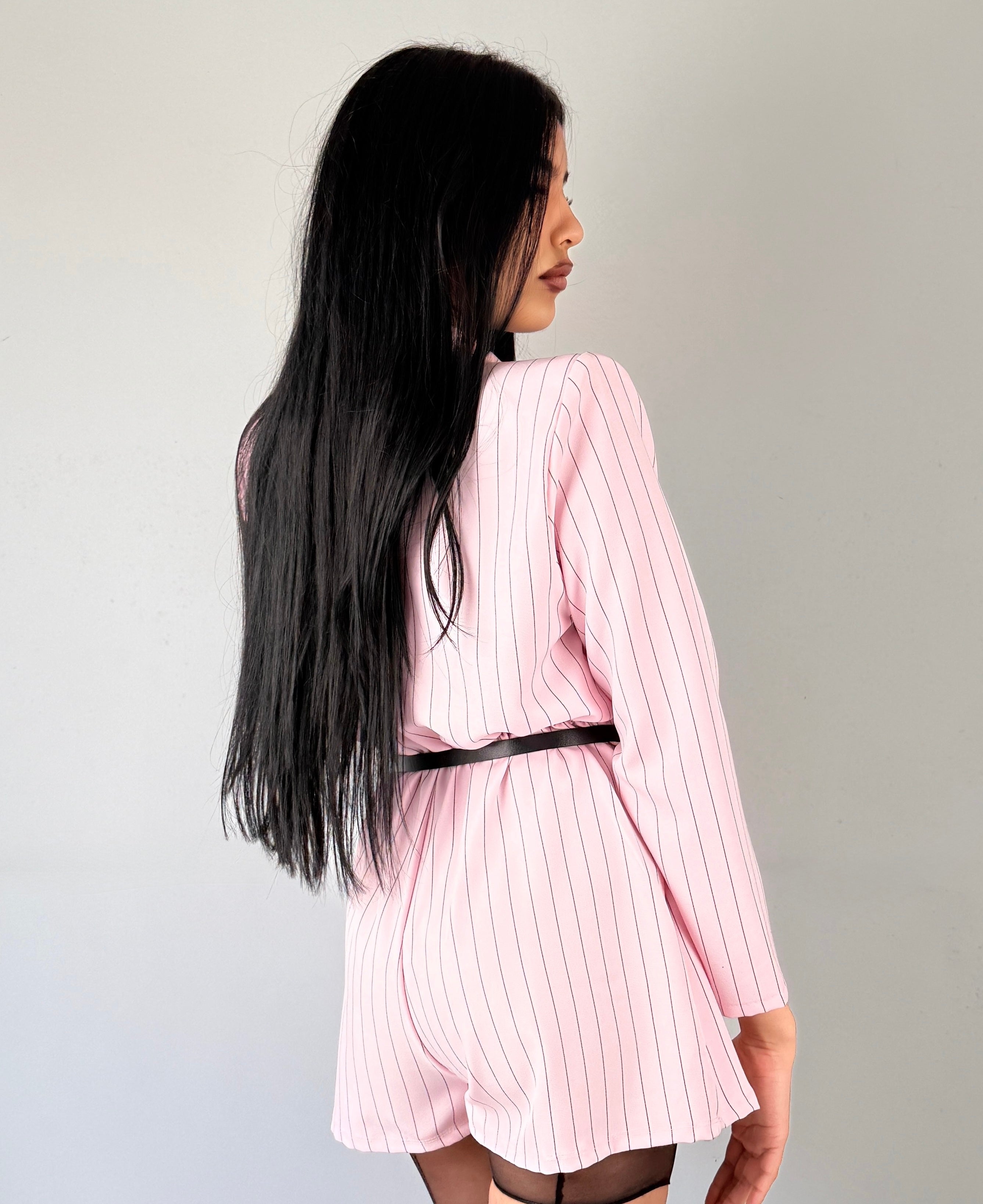 Tutina Blazer a Gessetto – Blu Scuro/Rosa confetto