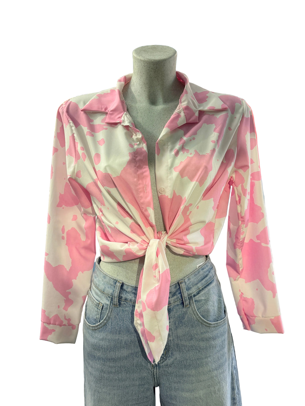 Camicia Cropped con Stampa Maculata Rosa
