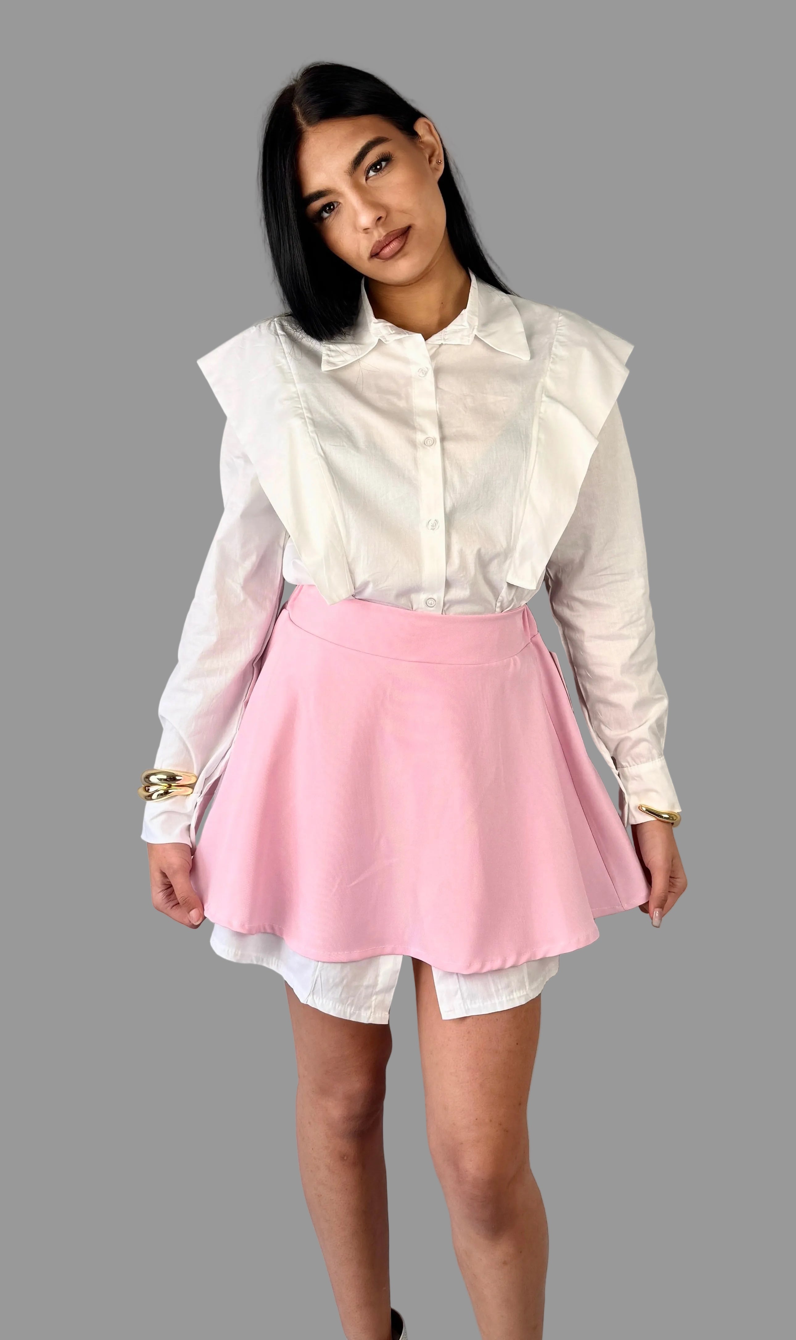 Completo Camicia Ruffle & Gonna a Ruota – Chic & Versatile