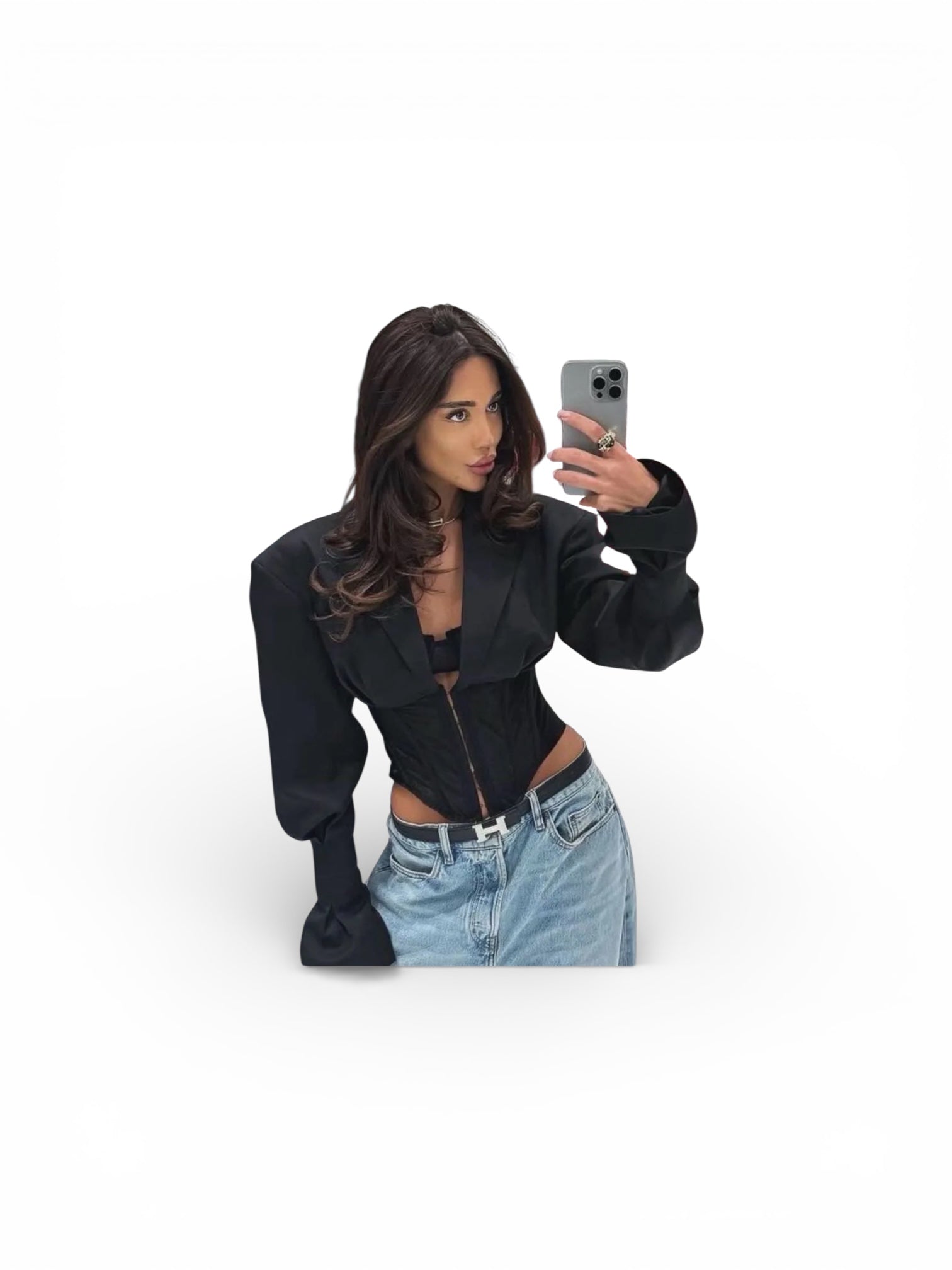 Blazer Crop con Inserto Corsetto e Gancetti