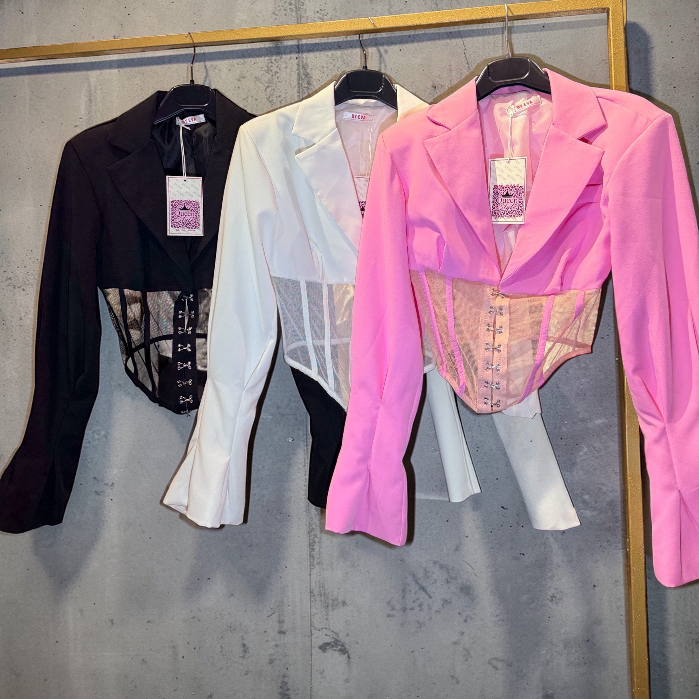 Blazer Crop con Inserto Corsetto e Gancetti