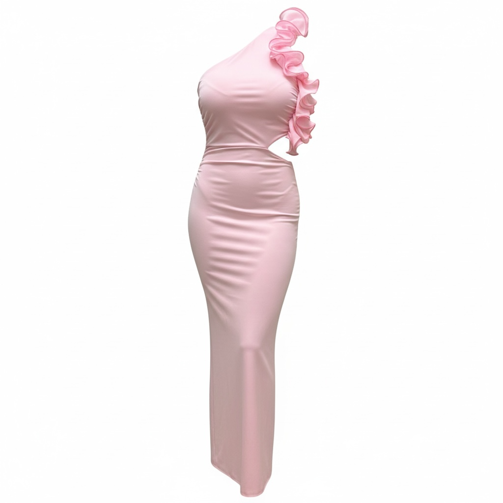 Abito Lungo  Diva – Monospalla con Rouches e Cut-Out