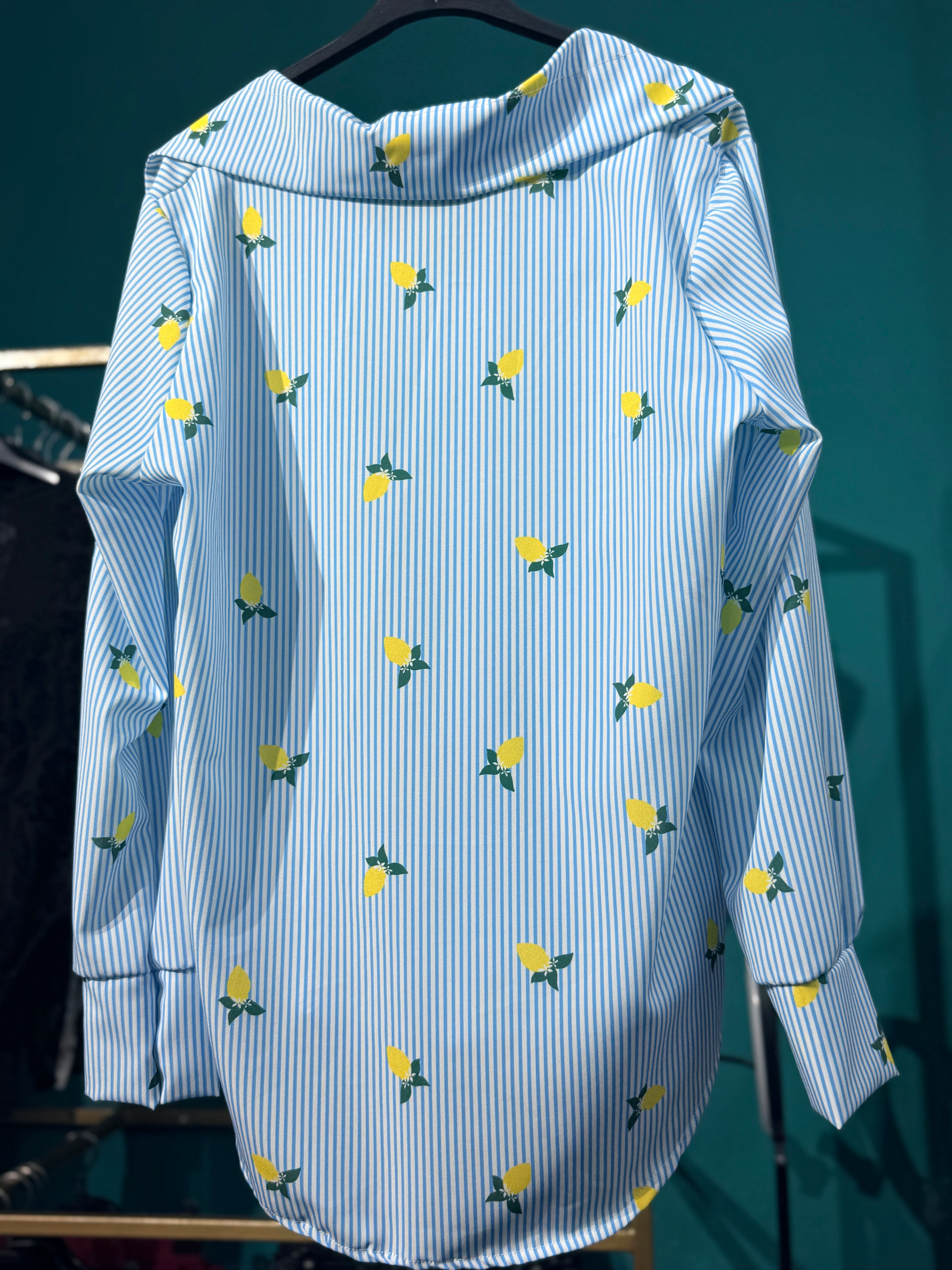 Camicia Oversize "Capri Vibes" a Righe e Limoni – Taglia Unica