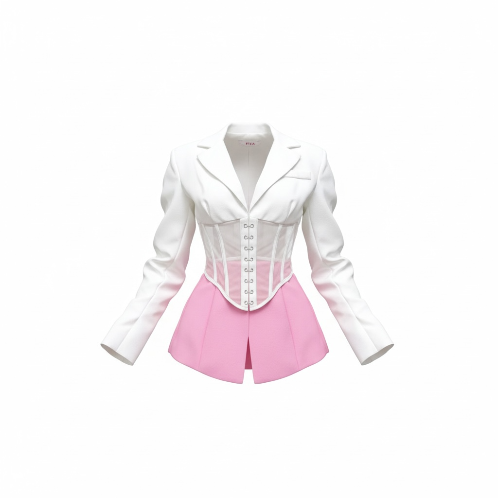 Blazer Crop con Inserto Corsetto e Gancetti