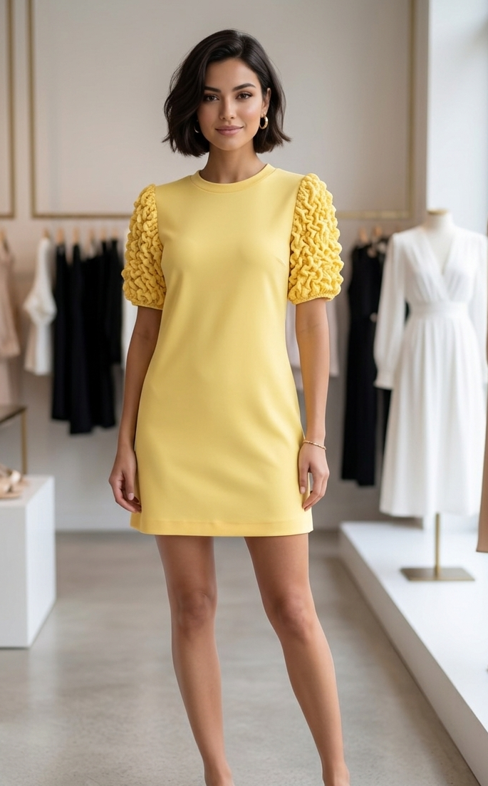 Mini Dress "Yellow Sorbet" – Dettaglio Manica 3D