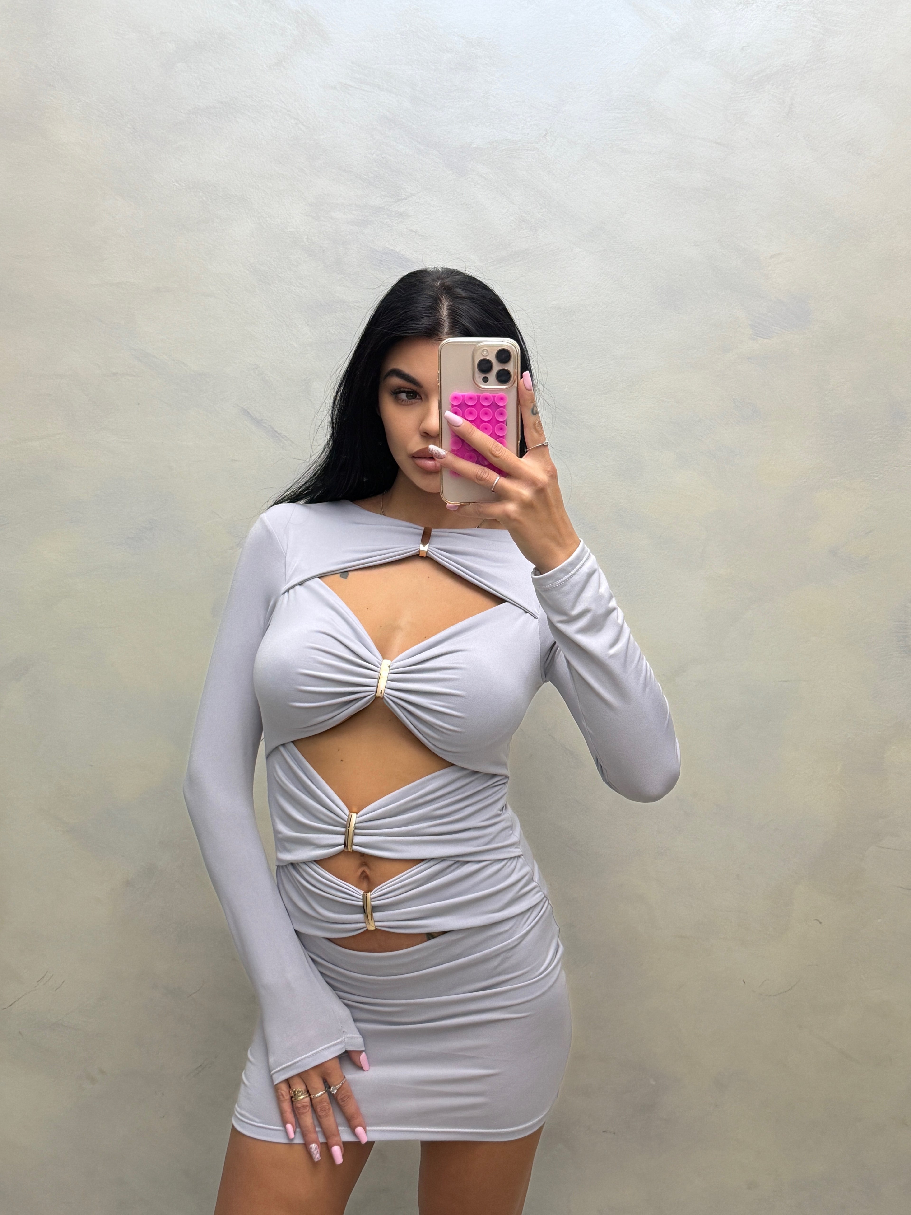 Mini Dress Lilla con Dettagli Gold