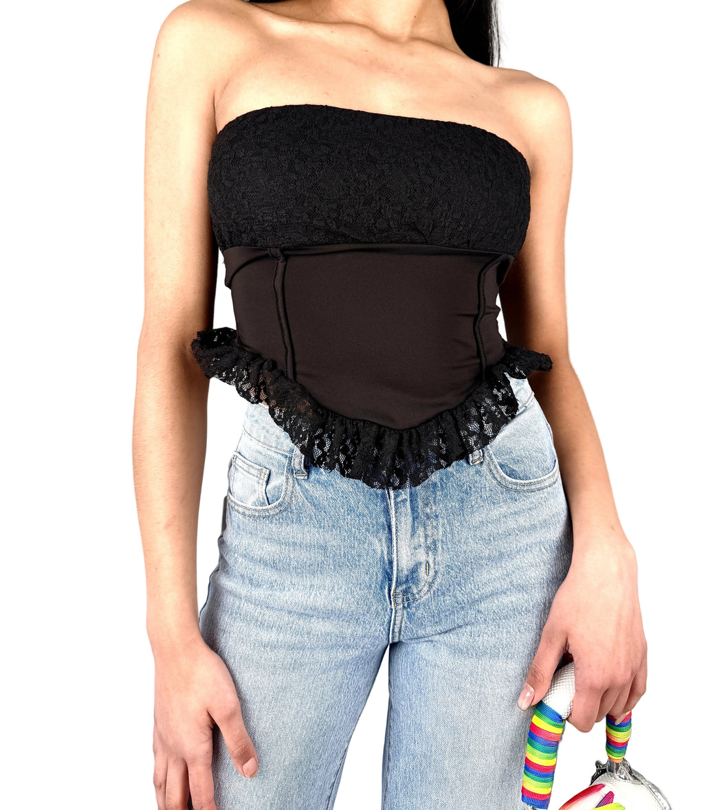 Top Bustier a Fascia con Dettagli in Pizzo