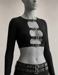 Maglia Crop a Maniche Lunghe con Fibbie e Cut-Out (Fronte-Retro)