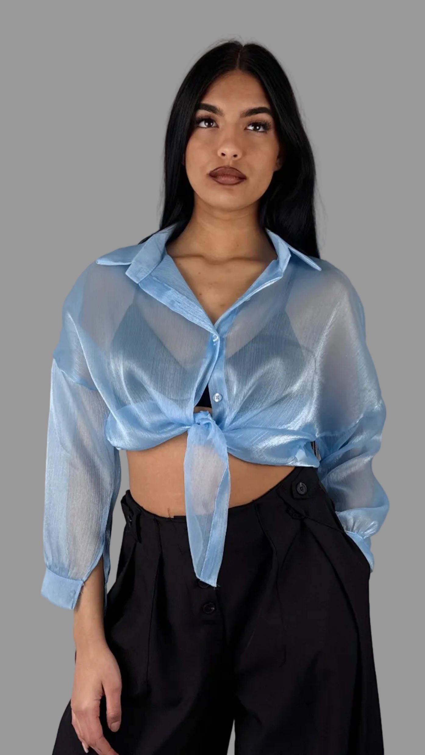Camicia "Aura" in Organza Shimmer – Celeste Pastello