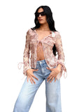 Camicia in Mesh con Paillettes e Laccetti – Rosa Cipria
