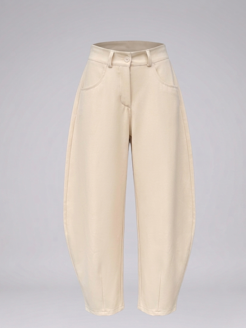 Pantaloni Balloon a Vita Alta – Beige Crema/celeste