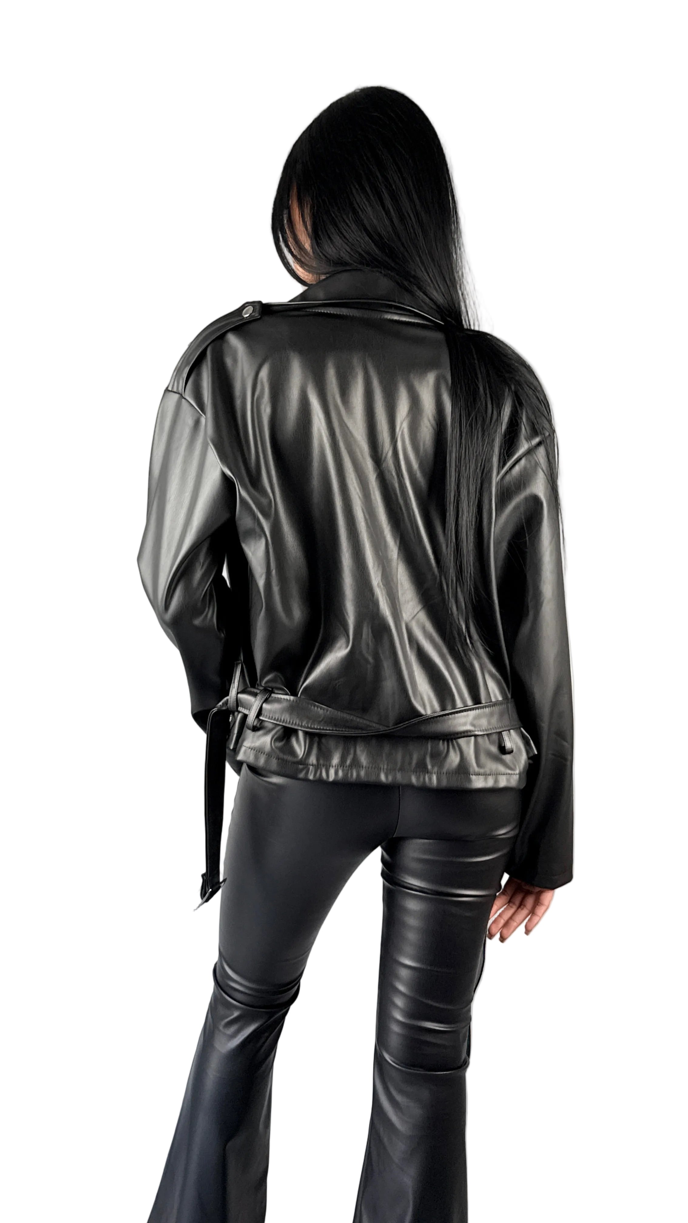 Giacca Biker Oversize in Similpelle con Cintura