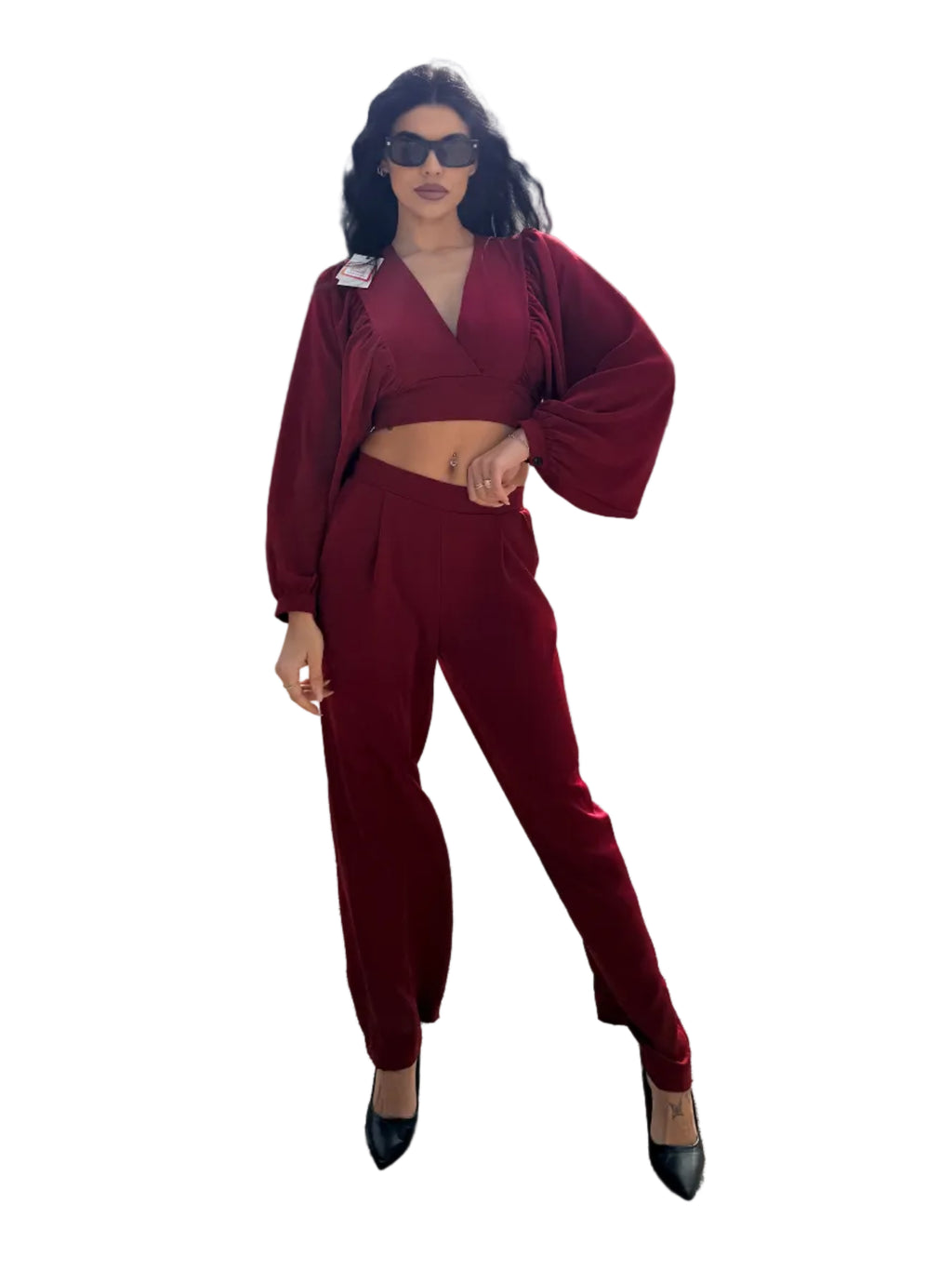 Set Coordinato "Passion Red" – Crop Top a Incrocio e Pantalone Sartoriale