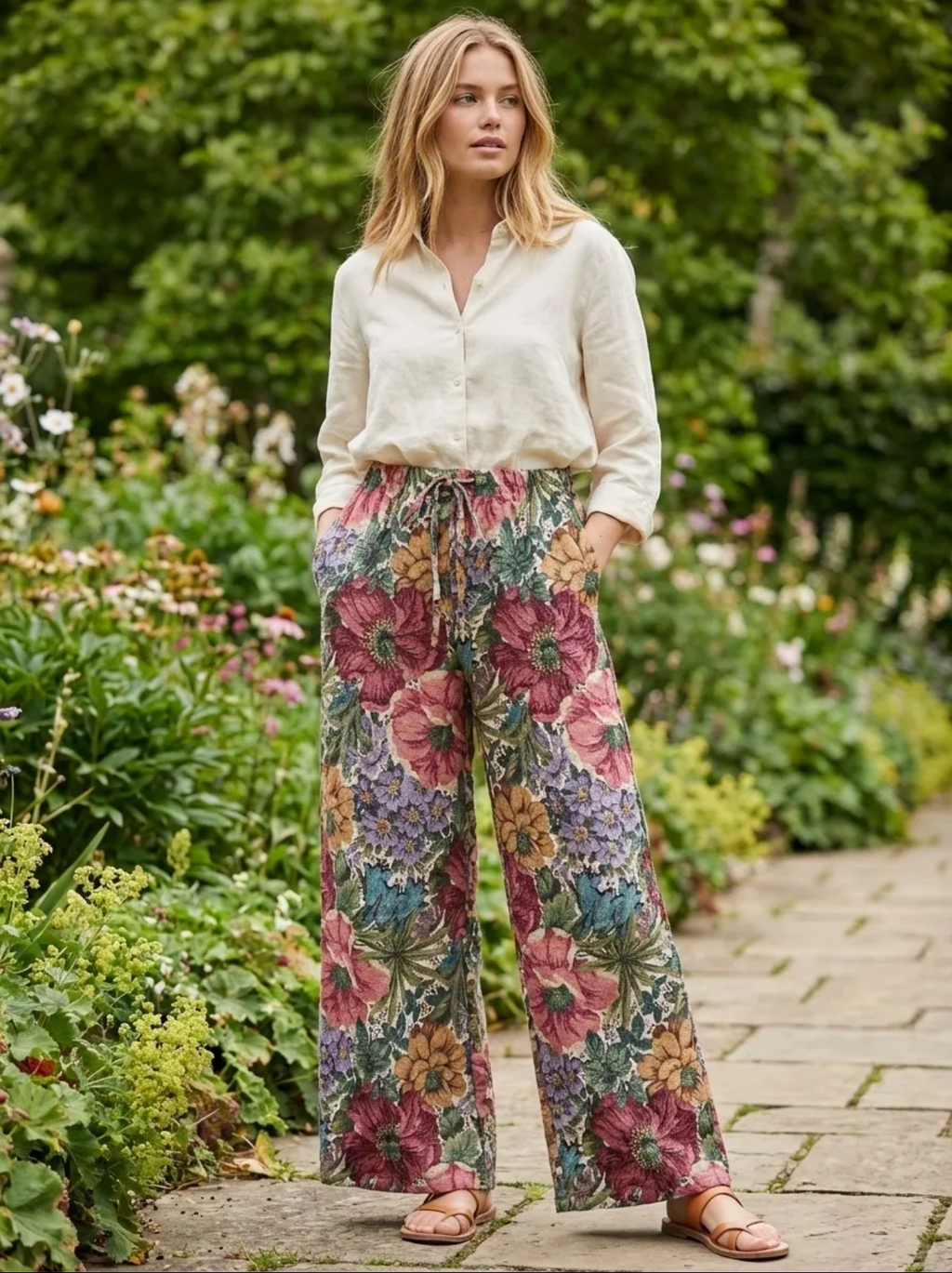 Titolo: Pantalone Palazzo a Fantasia Floreale – Comfort & Stile