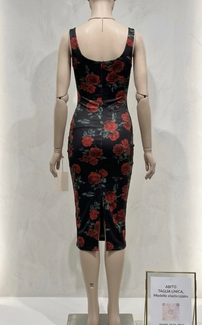 Abito Midi "Rose Noir" – Eleganza Elasticizzata