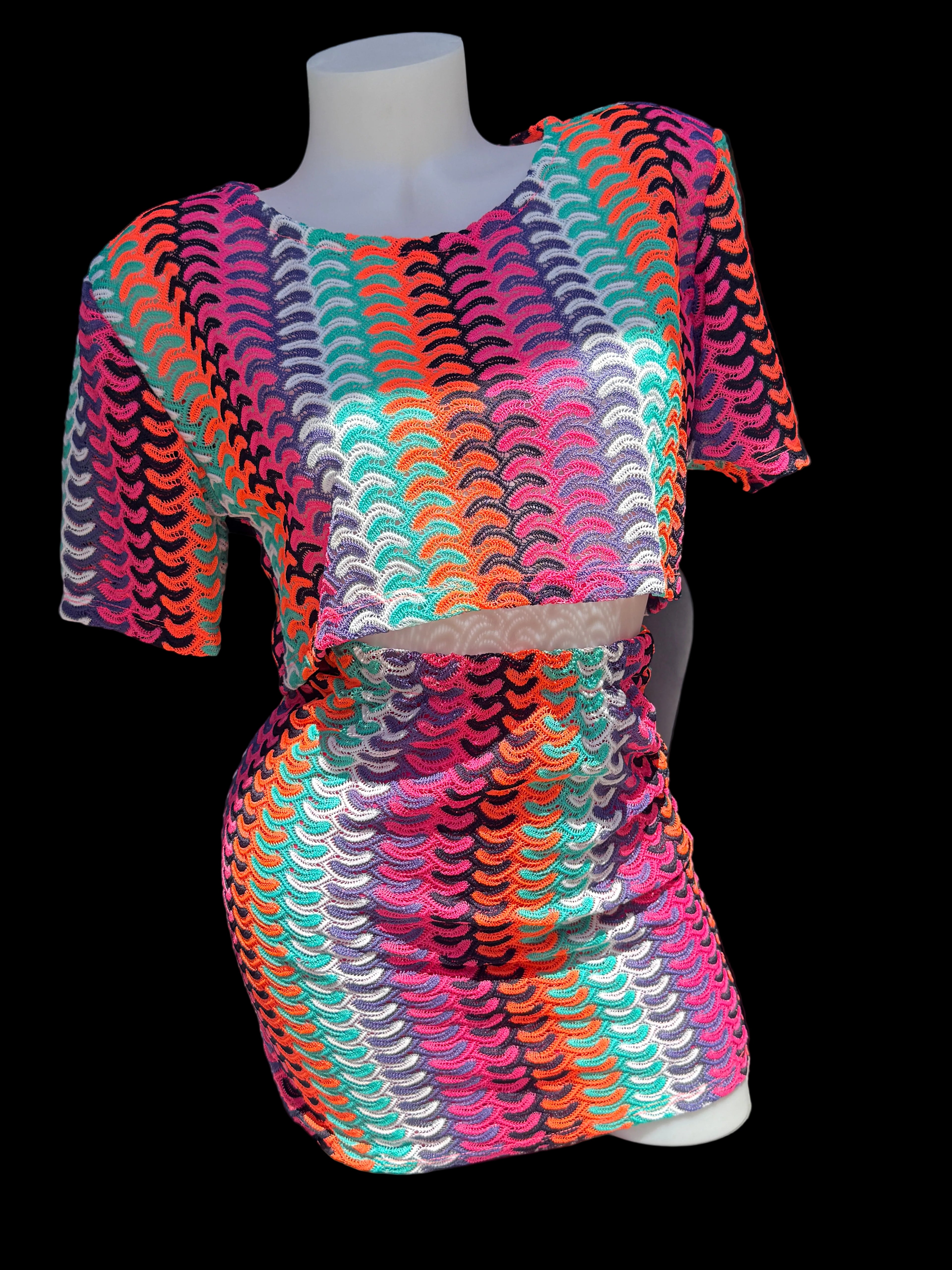 Completo Due Pezzi in Maglia Fantasia Multicolore