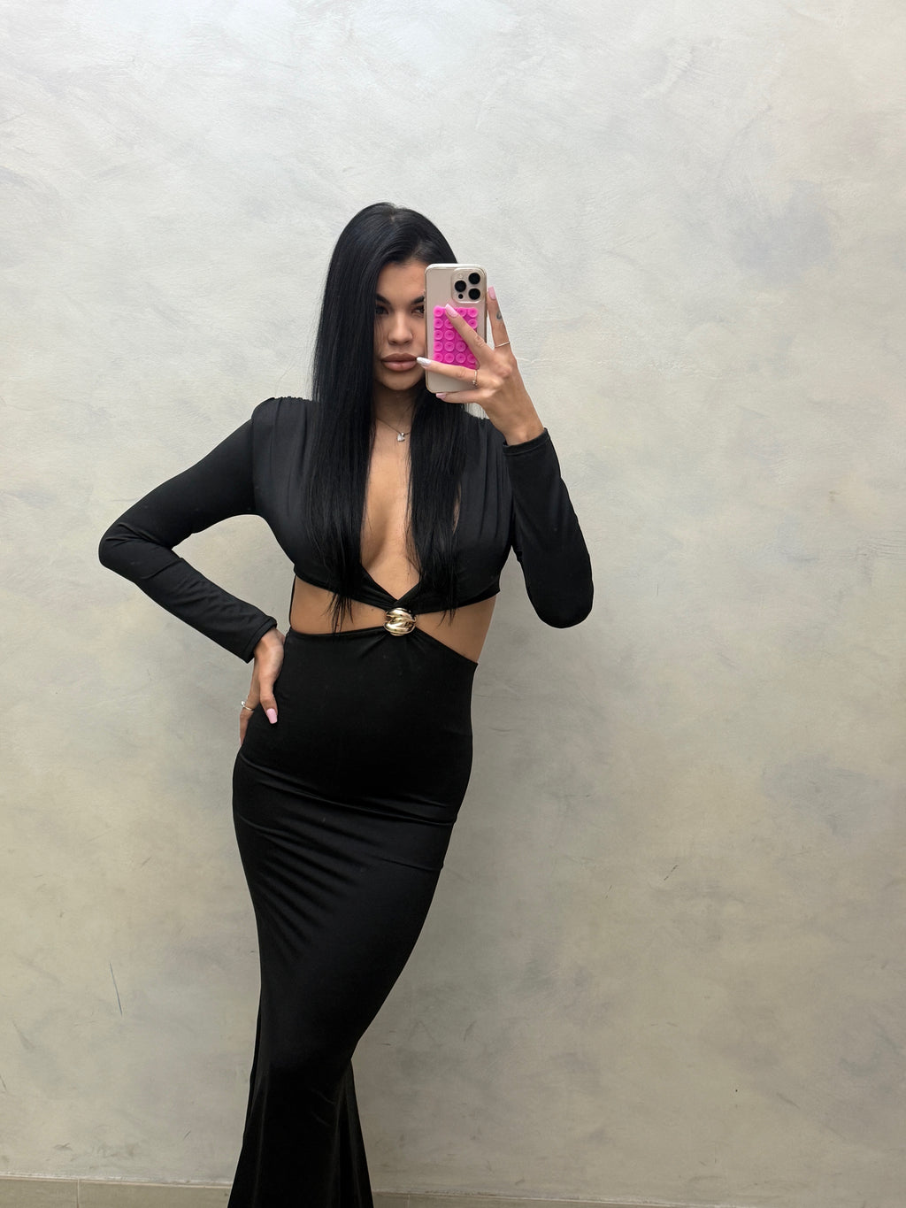 Abito Maxi "Eclissi Scintillante" – Black Lurex con Dettaglio Nodo Gioiello