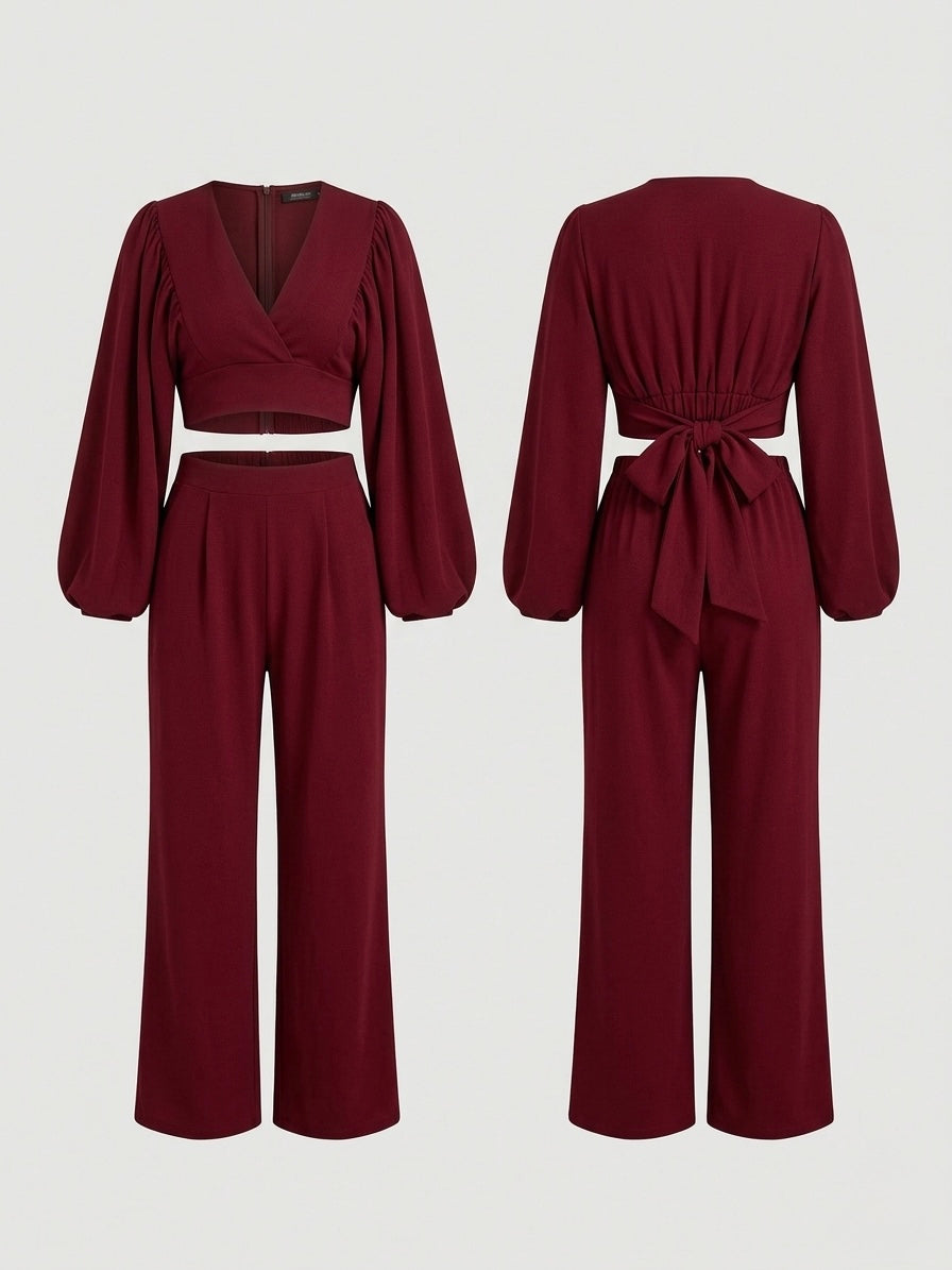 Set Coordinato "Passion Red" – Crop Top a Incrocio e Pantalone Sartoriale