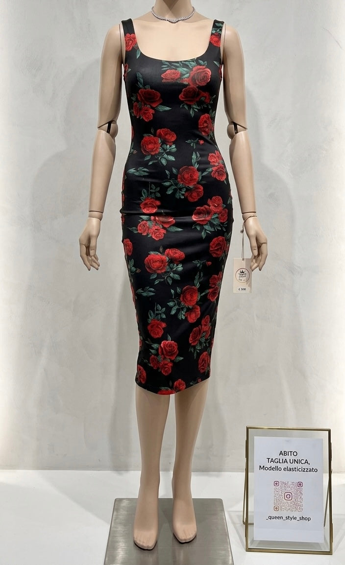 Abito Midi "Rose Noir" – Eleganza Elasticizzata