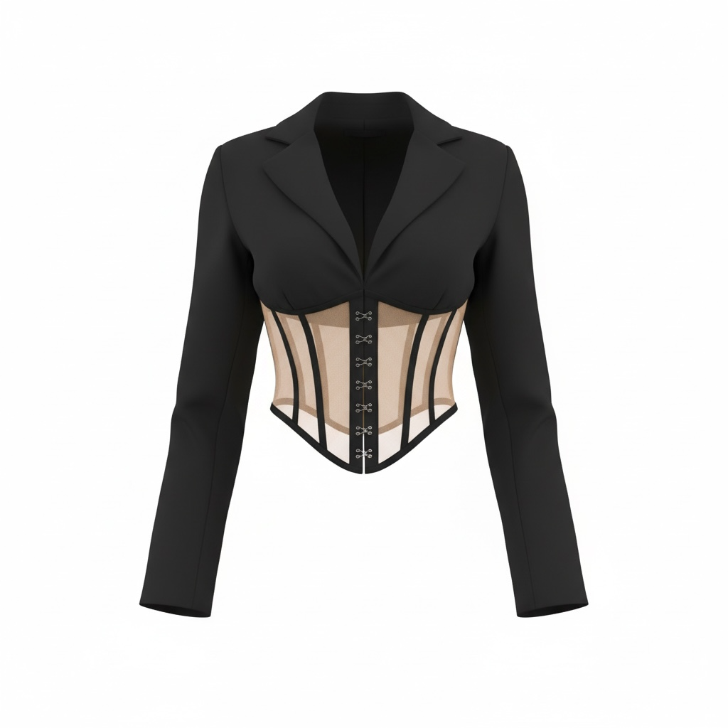Blazer Crop con Inserto Corsetto e Gancetti
