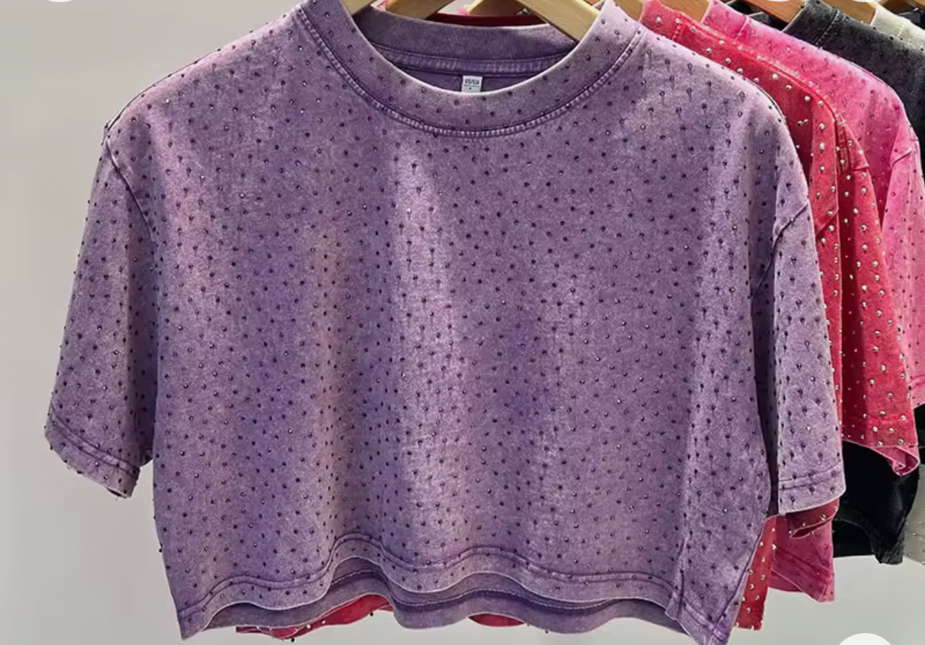 T-shirt Lavaggio Vintage con Micro-borchie - Viola