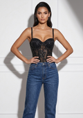 Corsetto Bustier in Pizzo e Paillettes – Nero Notte