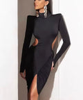 Abito Midaxi Noir Sculpt: Spalline Imbottite e Cut-Out