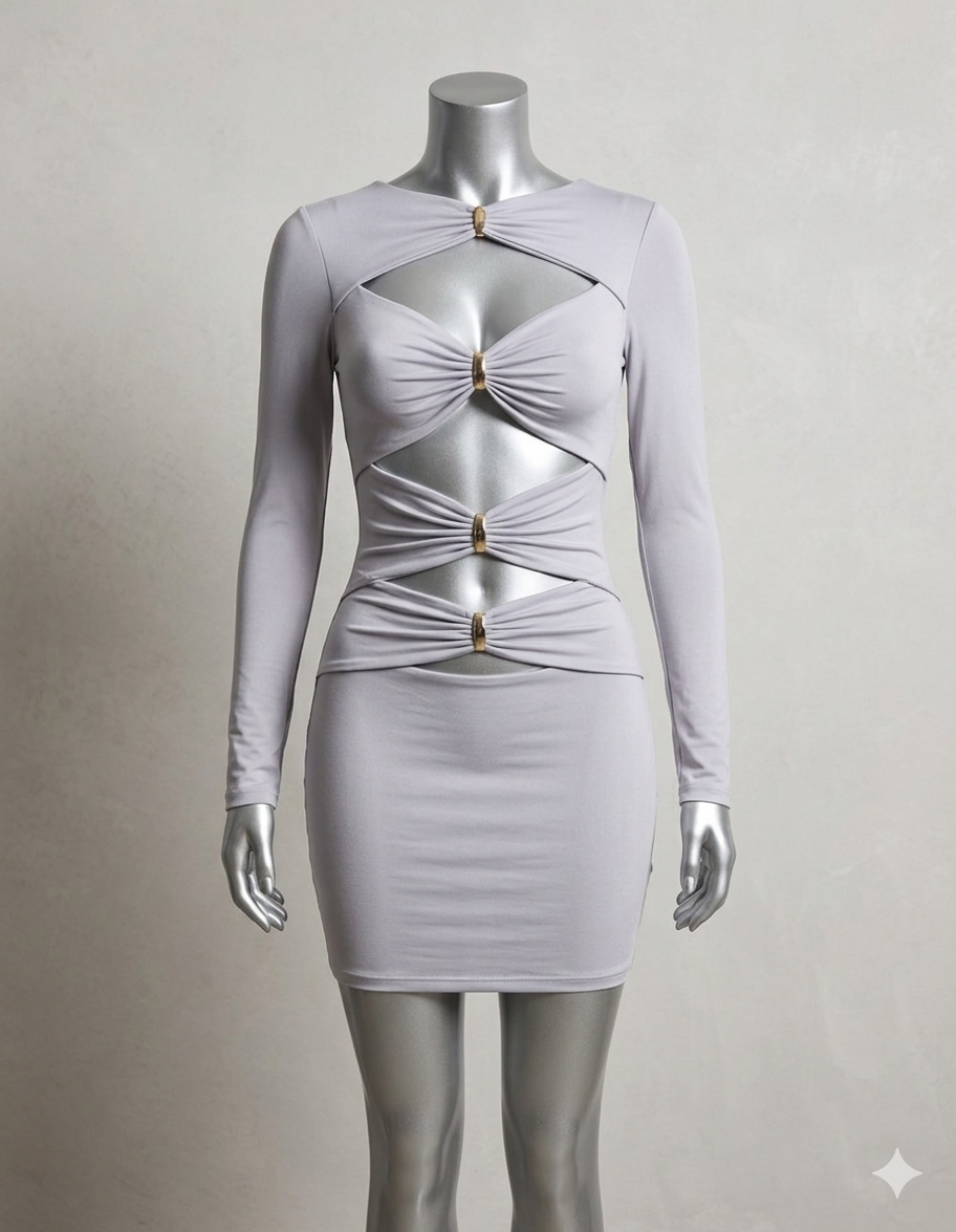 Mini Dress Lilla con Dettagli Gold