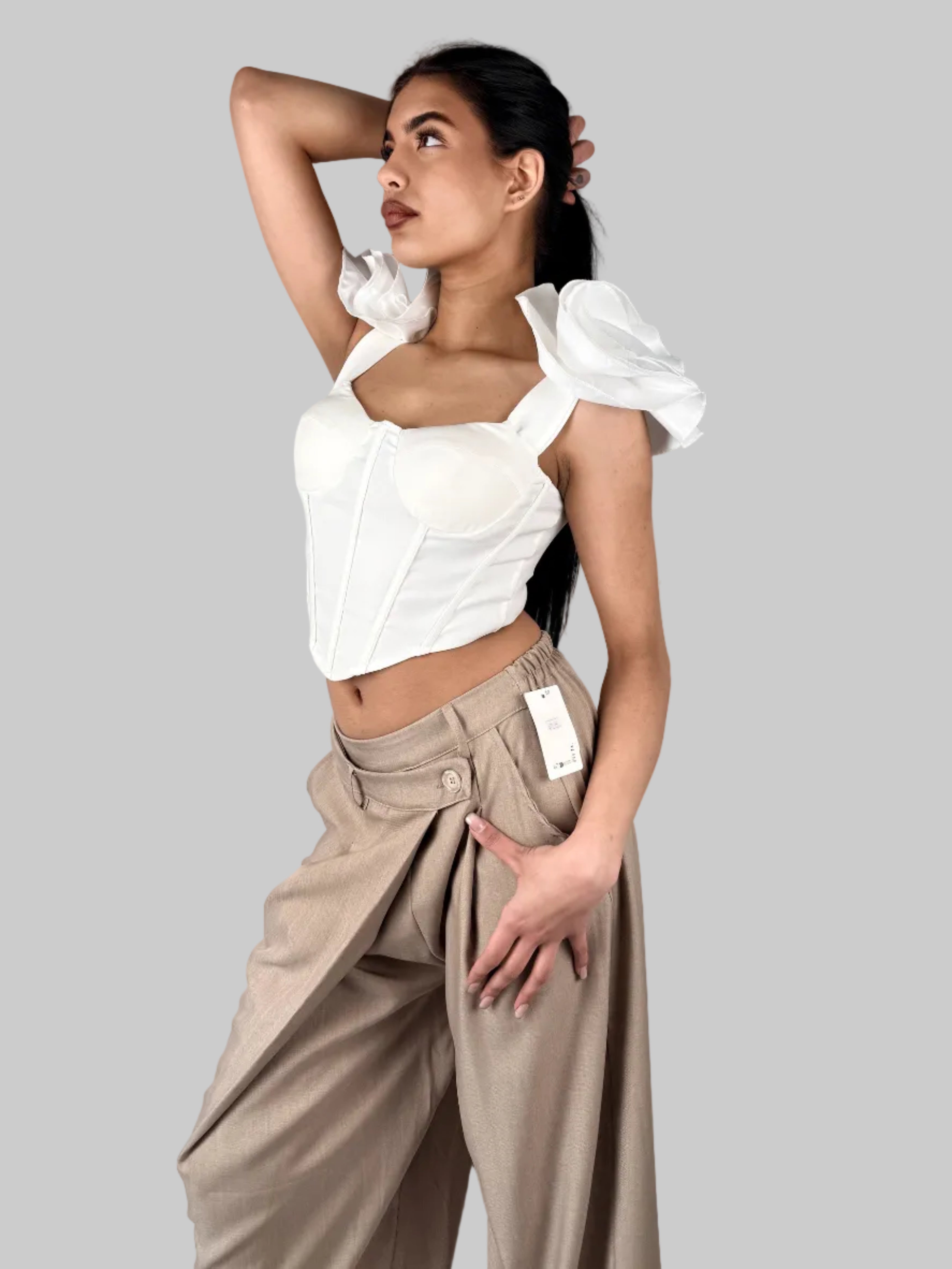 Pantaloni Wide Leg con Vita Asimmetrica – Taglia Unica