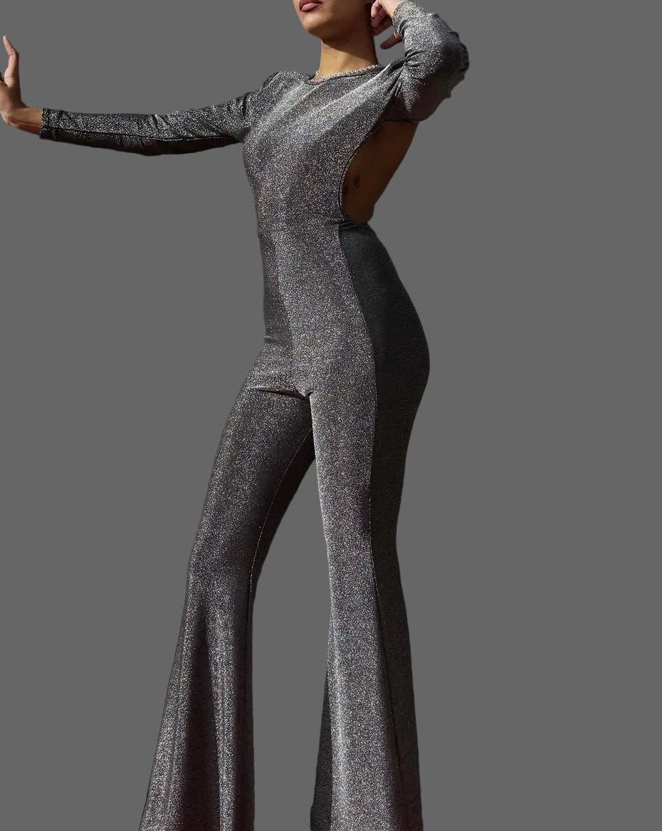 Jumpsuit Silver Glow: Eleganza Scintillante e Backless