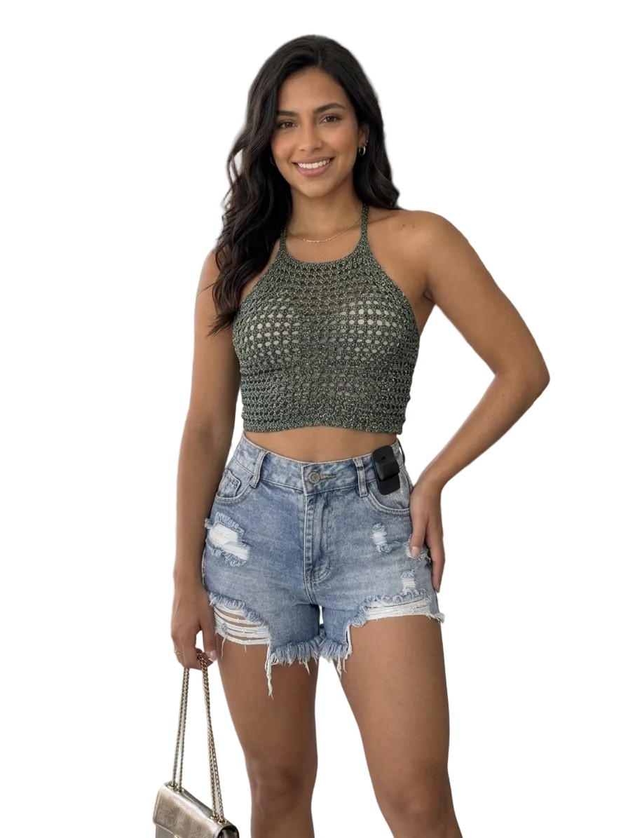 Top Halter in Maglia Lurex – Effetto Glow