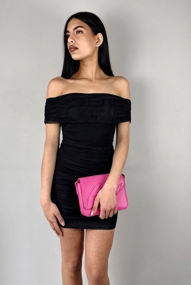 Mini Dress Elasticizzato con Scollo Bardot