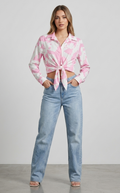 Camicia Cropped con Stampa Maculata Rosa