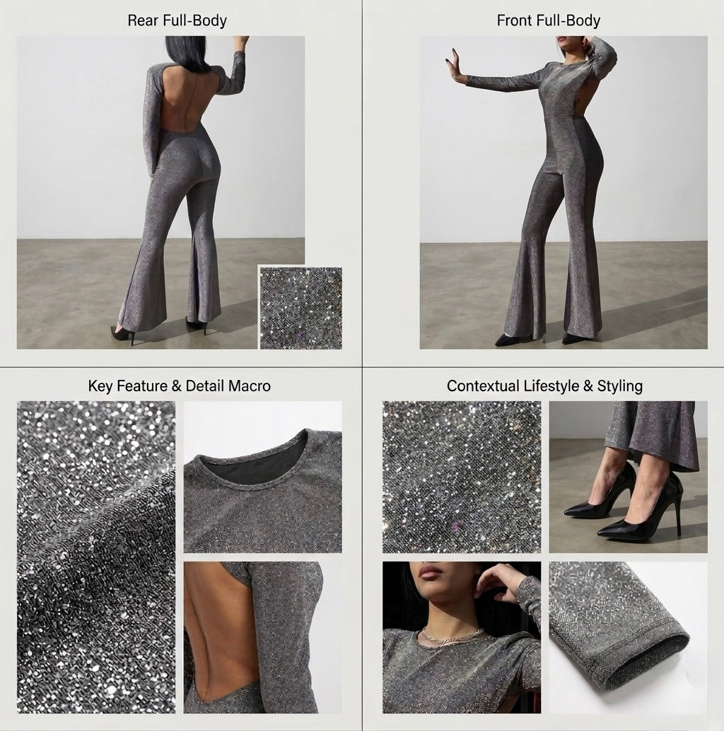 Jumpsuit Silver Glow: Eleganza Scintillante e Backless