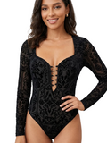 Body Velvet Damascato con Scollo a Cuore e Dettagli Gold